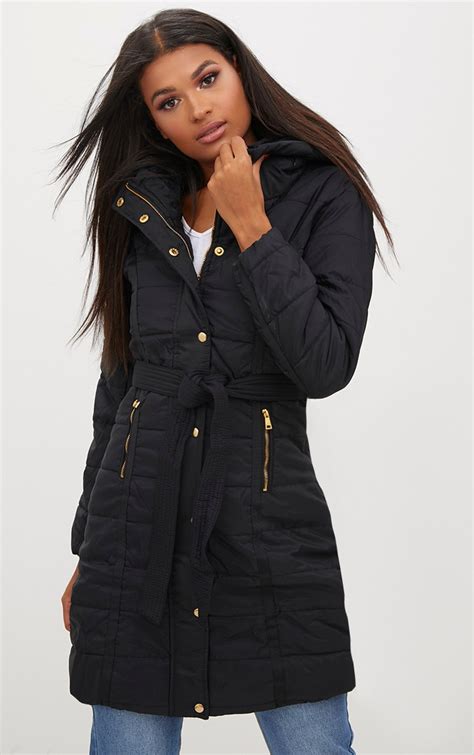 ladies belted puffer jacket